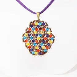 Pendant 40cm - Xochitl Oval-Purple Suedine - Pendant 40cm - Laiton bronze